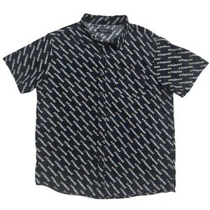 Propeller Polaroid Logo Print Short Sleeve Button Down Shirt Mens Large Black